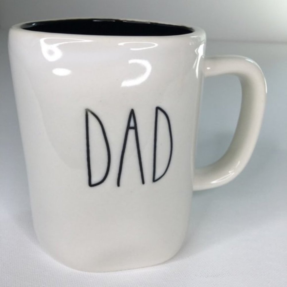 New Rae Dunn DAD Fathers Day Glossy White Coffee Mug Cup Birthday Holiday Gift